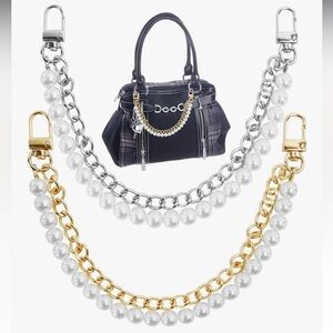 🆕 2 Pcs Pearl Purse Chain Handbag Straps, Metal Shoulder Crossbody Bags